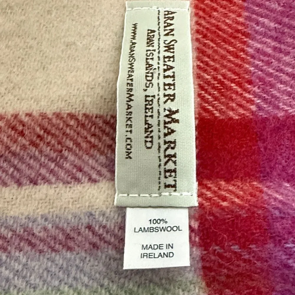 Aran Sweater Market Lambs Wool Woven Plaid Scarf with Fringe. Unisex.
